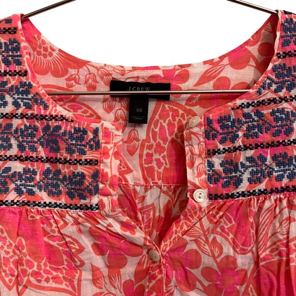 J Crew Pink Floral Blue Embroidered Boho Top 00 - Picture 5 of 7